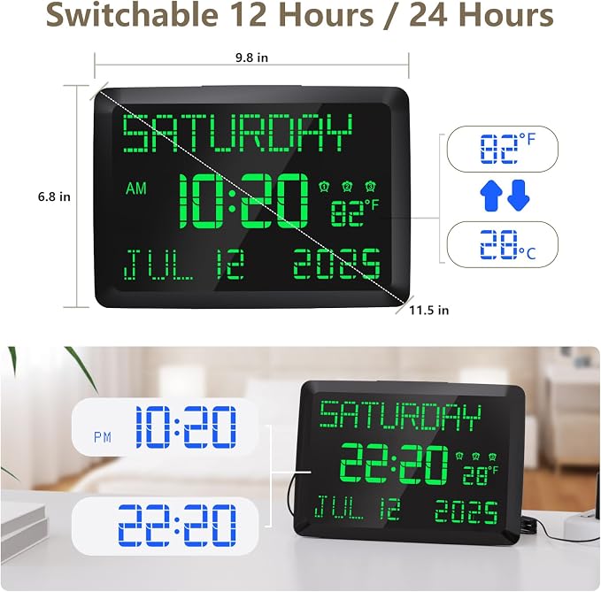 Raynic Day Clock, 11.5" Large Display Calendar Clock - Image 6