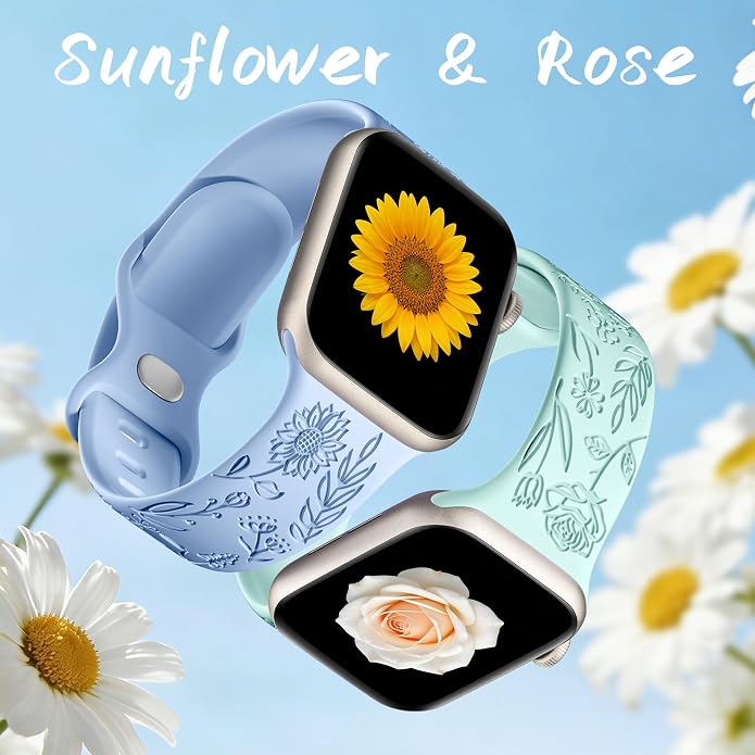 SNBLK 6 Pack Floral Engraved Bands Compatible - Image 4