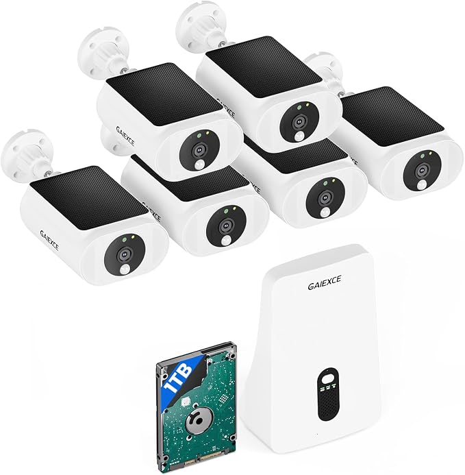Solar Security Cameras Wireless Outdoor 6 Cam Kit Expadable to 10H, No by Gaiexce-Official