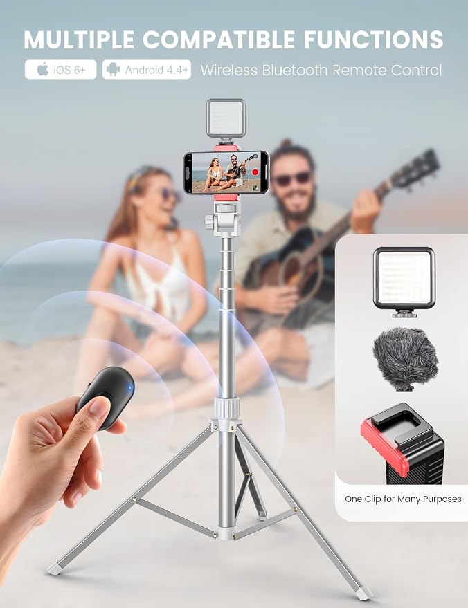 71'' Phone Tripod Stand, Extendable Reinforced Aluminum Phone Stand - Image 4