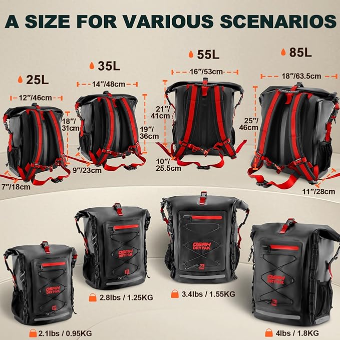 OSAH DRYPAK Waterproof Backpack Dry Bag 25L/35L/55L/85L – Heavy Duty Roll-Top - Image 2