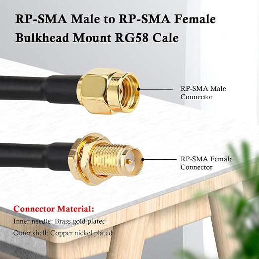 RP-SMA Male to RP-SMA Female Bulkhead Cable 20FT, RG58 Coaxial Cable - Image 2