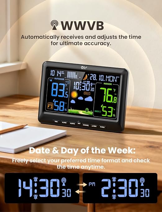 LIORQUE Weather Stations Indoor Outdoor Thermometer Wireless, Atomic Clock - Image 5