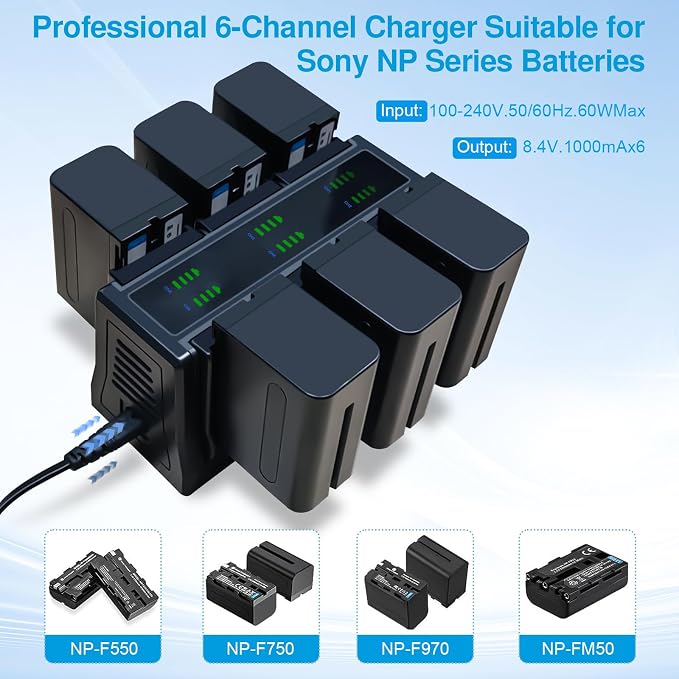 4&6 Pack NP-F970 Batteries 8900mAh and 4/6-Channel Charger Compatible - Image 3