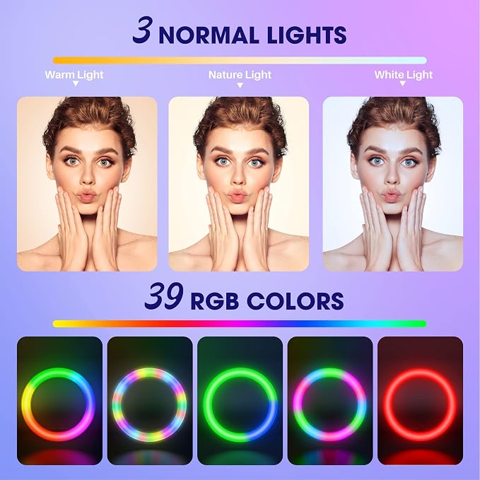 TODI 12" RGB Ring Light with 63" Tripod Stand, 3 CCT Mode and 39 Color Mode - Image 3