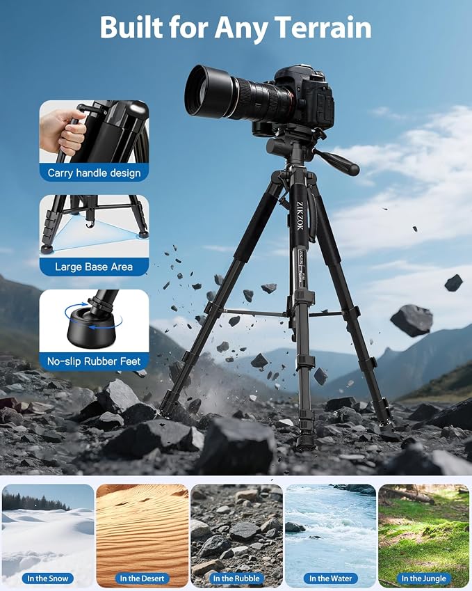 75" Camera Tripod, Aluminum Heavy Duty Camera Stand - Image 7