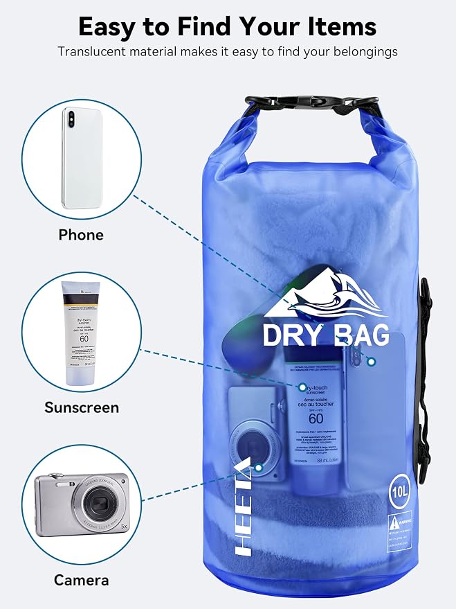 HEETA Dry Bag Waterproof for Women Men, 5L/10L/20L/30L/40L Roll Top Lightweight - Image 7