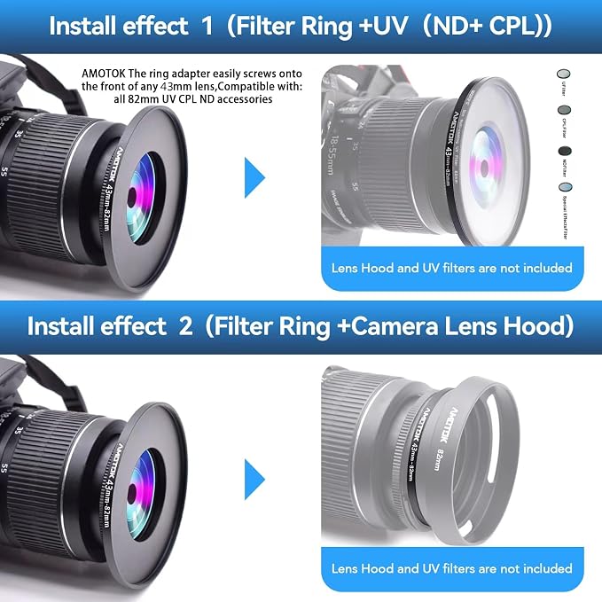 43mm to 82mm Lens adapter/43mm Lens to 82mm Camera Filters Ring Compatible All - Image 7