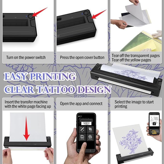 Wireless Tattoo Stencil Printer, Portable Bluetooth Thermal Tattoo Printer - Image 3