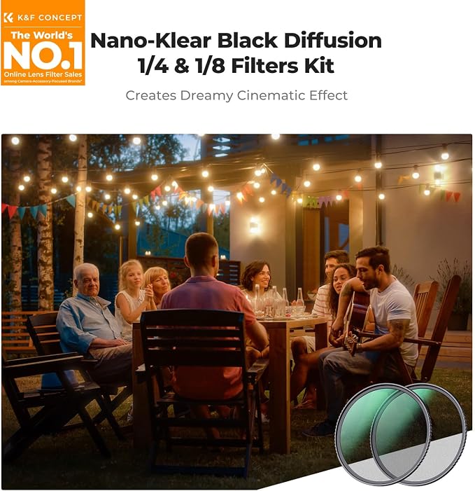 K&F CONCEPT 82mm Black Diffusion 1/4 & 1/8 Filters Kit Mist Cinematic Effect - Image 2