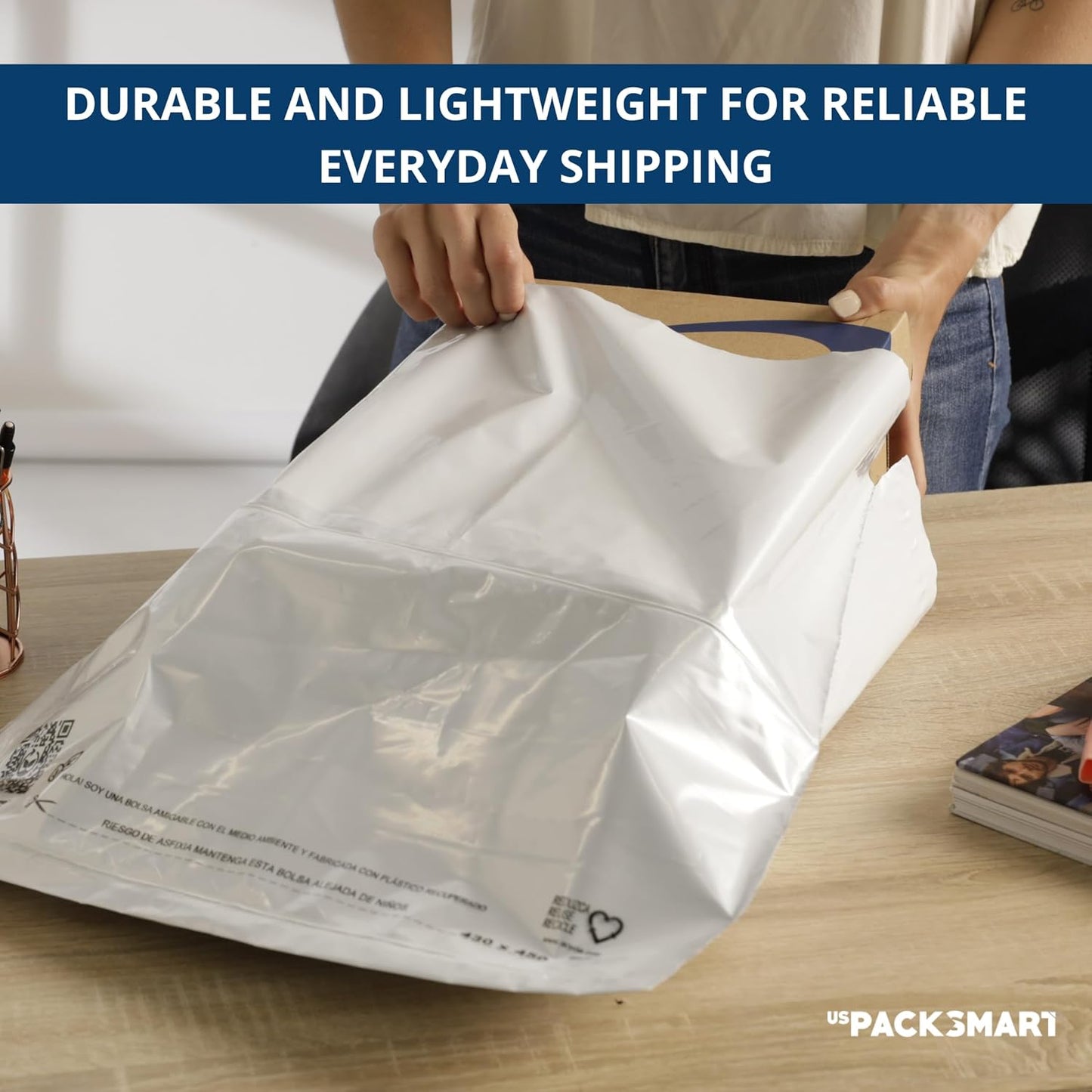 White Plastic Poly Mailers 14.5"x19" | Shipping Bags for Clothing, Books & Accessories | Durable Shipping Envelopes | Waterproof, Tear-Proof with Strong Self-sealing Adhesive | 100-Pack
