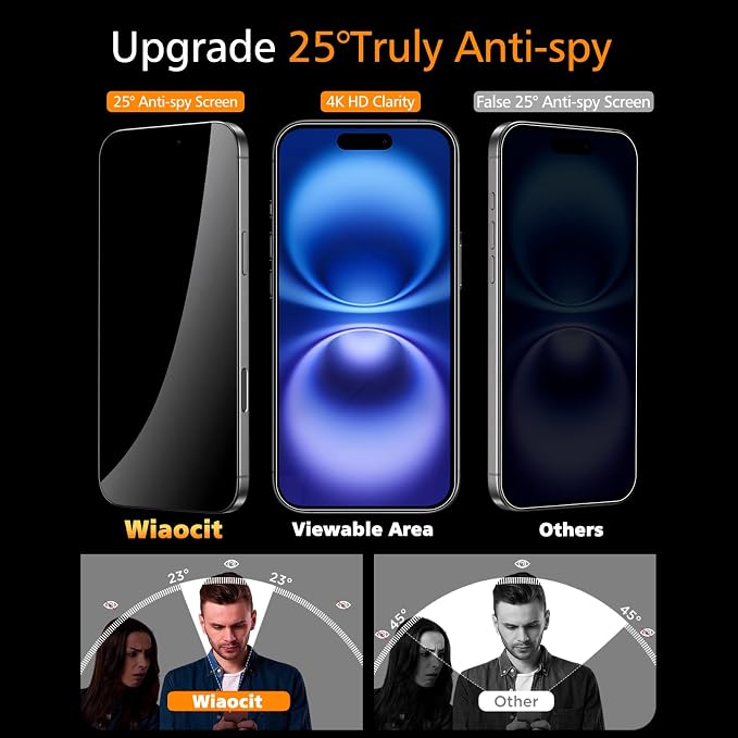 Wiaocit 3 Pack Tempered Glass Privacy Screen Protector - Image 2