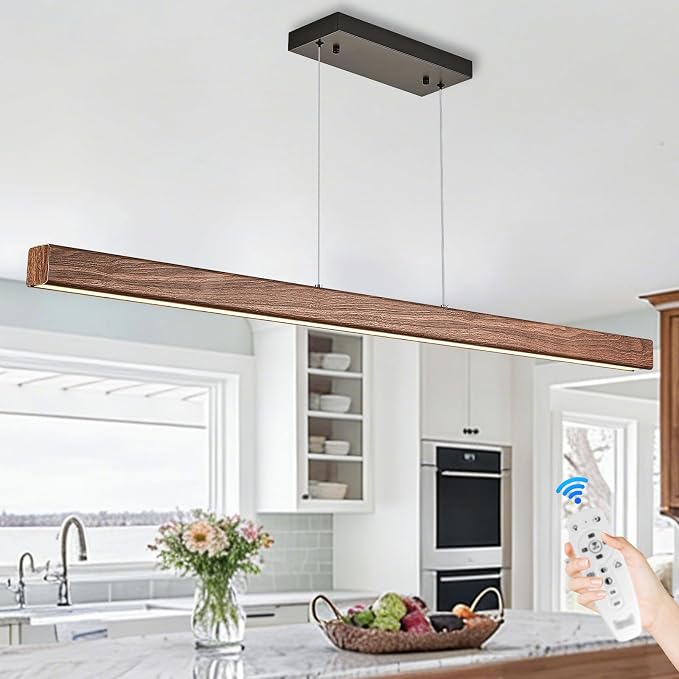 Linear Pendant Light 39 Inches Wood Grin Finish Island Light Modern LED Hanging - Image 8