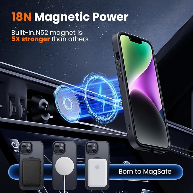 toushion 3 in 1 for iPhone Case Clear, Shockproof for iPhone 14, Matte Black - Image 3