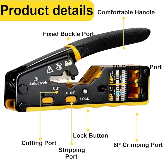RJ45 Pass Through Crimp Tool Kit, 3-in-1 Ethernet Crimper - Image 6