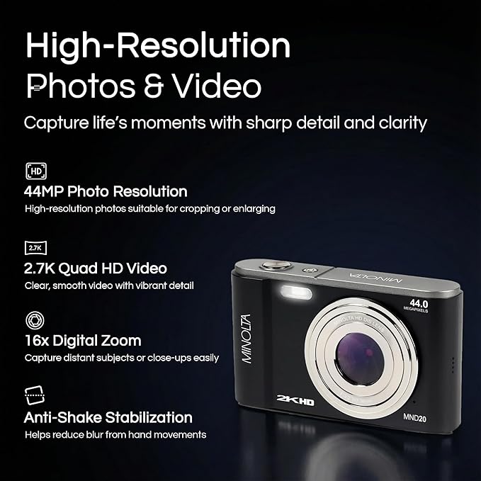 Minolta MND20 44MP Digital Camera – 2.7K Ultra HD Video, 16X Digital Zoom - Image 2