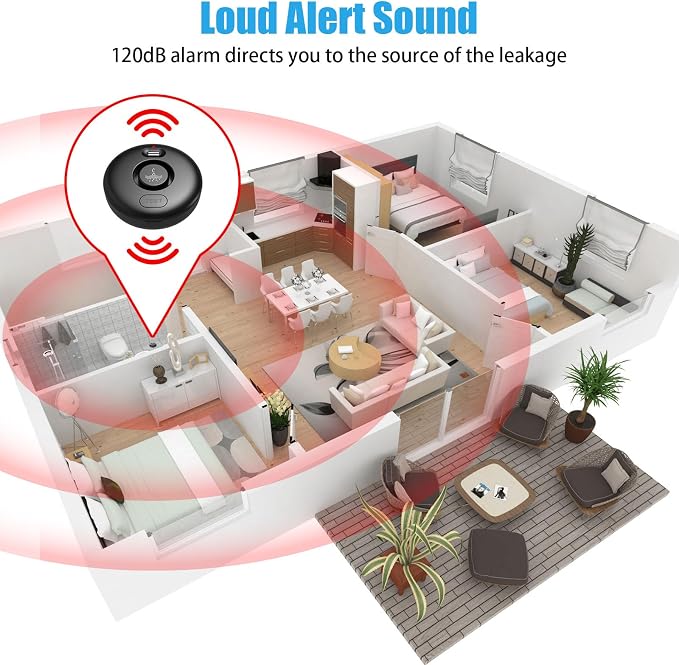 5 Pack Black Water Leak Alarm Detector, 120dB Loud Alert Water Sensor, IP66 - Image 5
