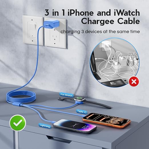 Upgraded Apple Watch Charger, 3 in 1 Multi Charging Cable 6FT, Magnetic Fast - Image 2