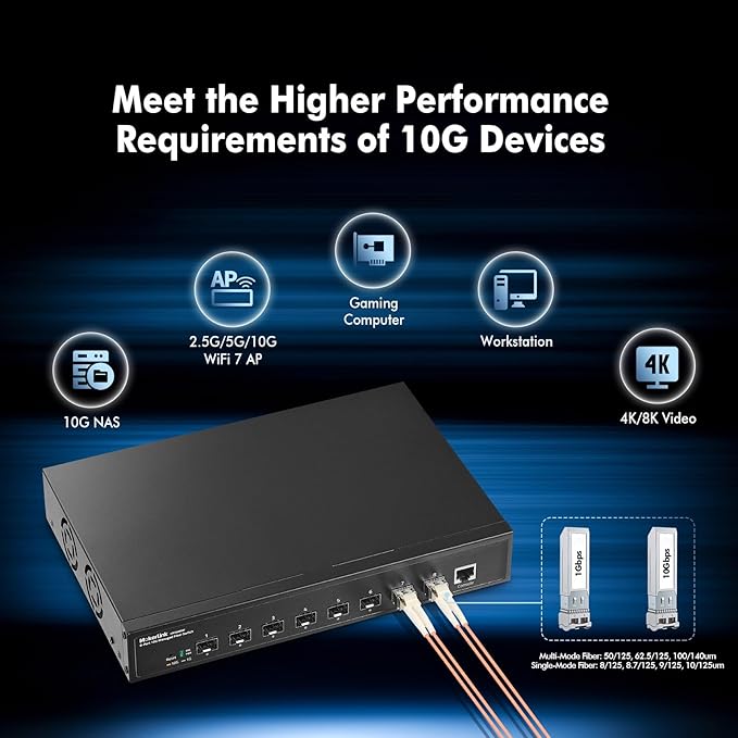 MokerLink 8 Port 10G SFP+ Managed Fiber Switch, 1G/10G SFP Slot, L3 Web/CLI - Image 6