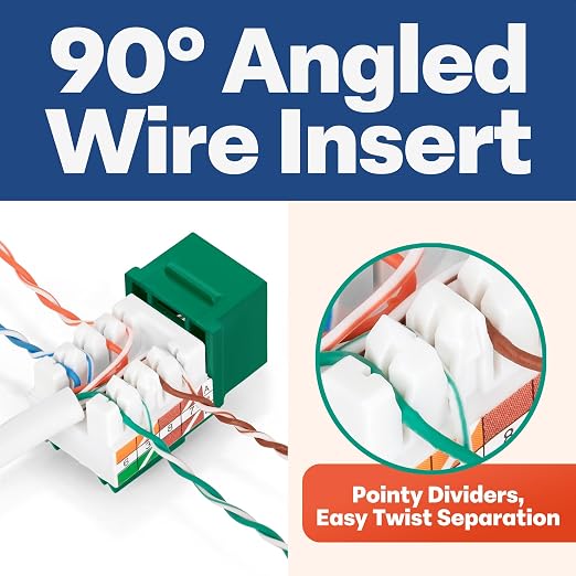 Everest 90° Angled RJ45 Cat5e Keystone Jacks 10-Pack in Green - Image 3