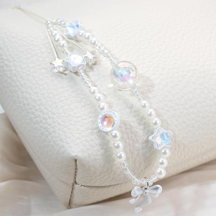 CMVFYL Beaded Camera Wrist Strap, Cute Phone Charms Strap, Pearl Bracelet Wrist - Image 7