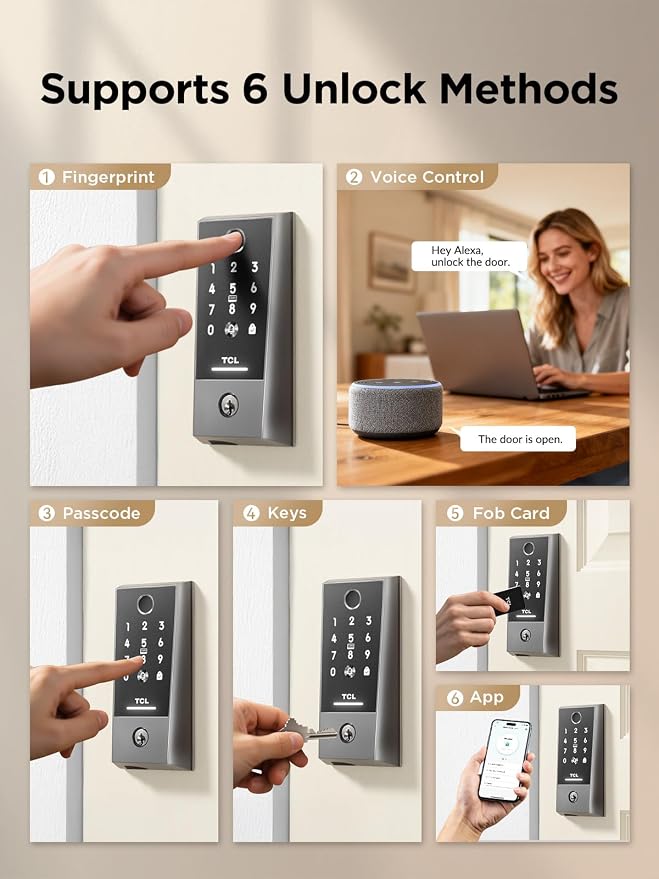 TCL Smart Lock D2 Plus, Fingerprint Keyless Entry Door Lock, Touchscreen Keypad - Image 7