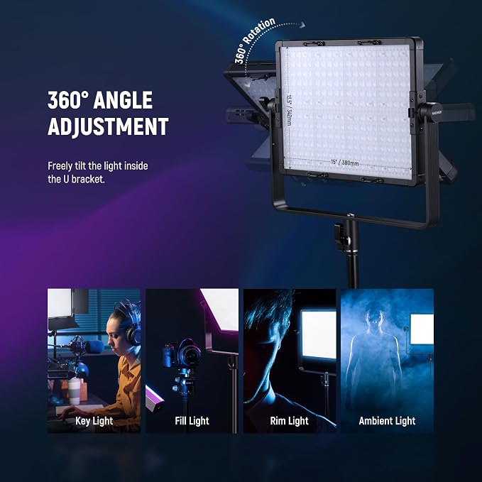 NEEWER 2 Pack PL60C RGB LED Panel Video Light Kit - Image 8