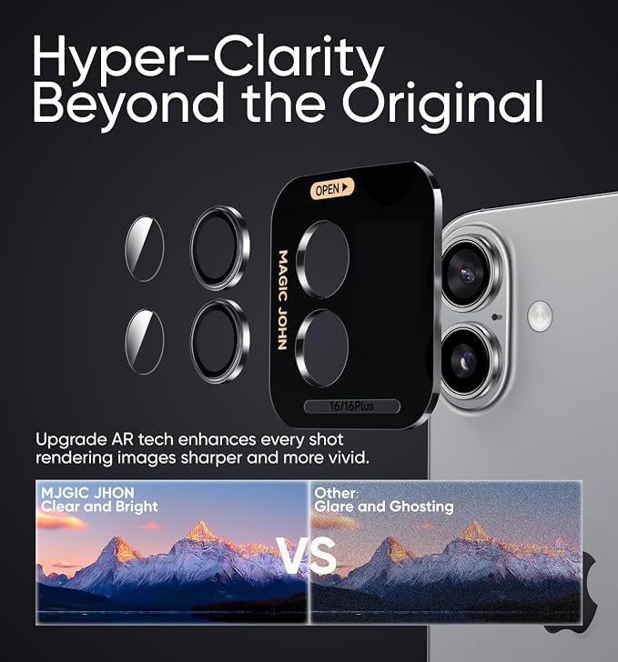 MAGIC JOHN for iPhone 16Plus/16 Camera Lens Protector 9H Aerospace Tempered - Image 3