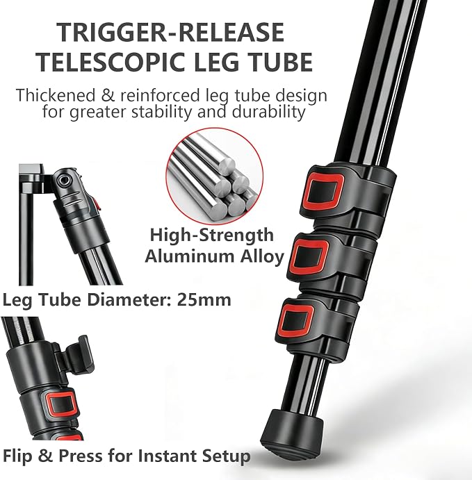 FreeSea 72 inch Camera Tripod, Transverse Center Column Aluminium DSLR Tripod - Image 3