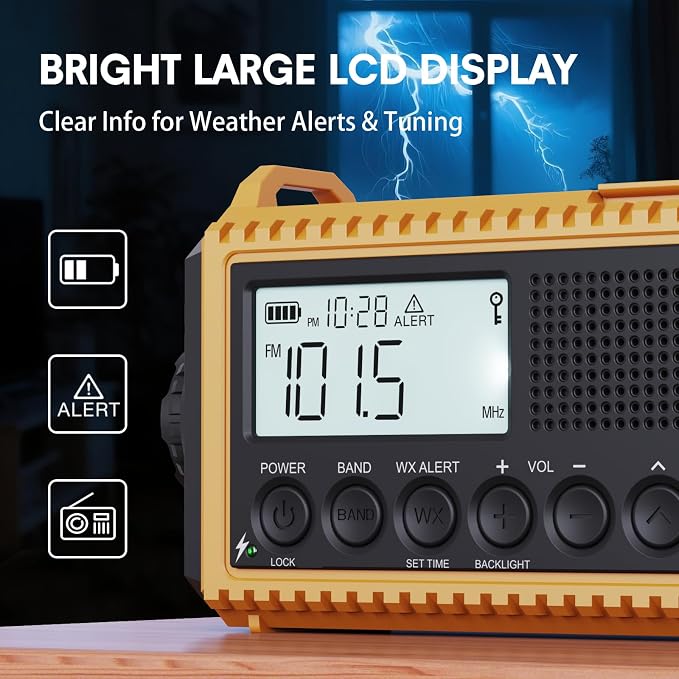 Emergency Radio12000mAh, Weather Radio 6 Ways Powered, Solar Hand Crank Radio - Image 5