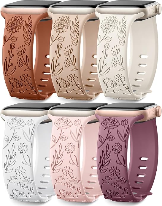 SNBLK 6 Pack Floral Engraved Bands Compatible by SNBLK