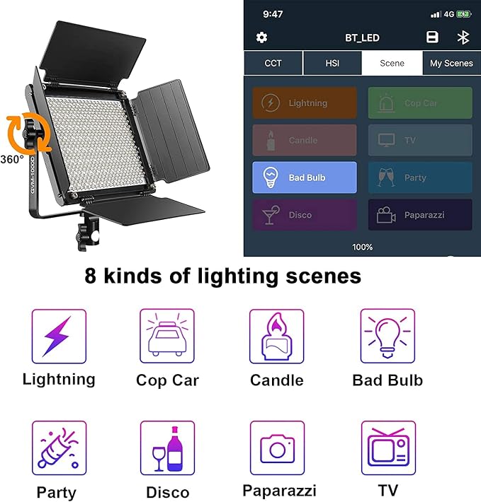 GVM RGB LED Video Light with Bluetooth Control, 360° Full Color 1000D PRO Video - Image 10