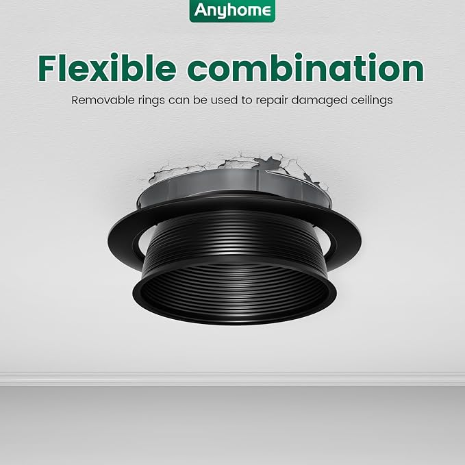 6 Inch Can Light Cover, 12 Pack Black Can Light Trim, Step Baffle - Image 3