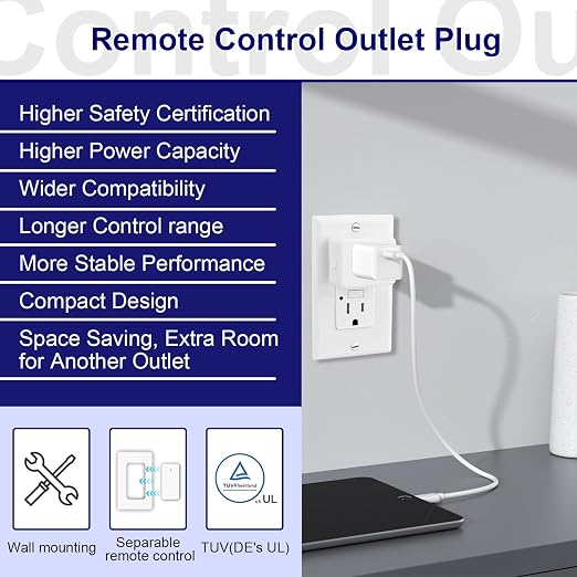 Remote Switch Outlet, Wireless On/Off Light Switch Wall Mounted, TUV Listed - Image 7