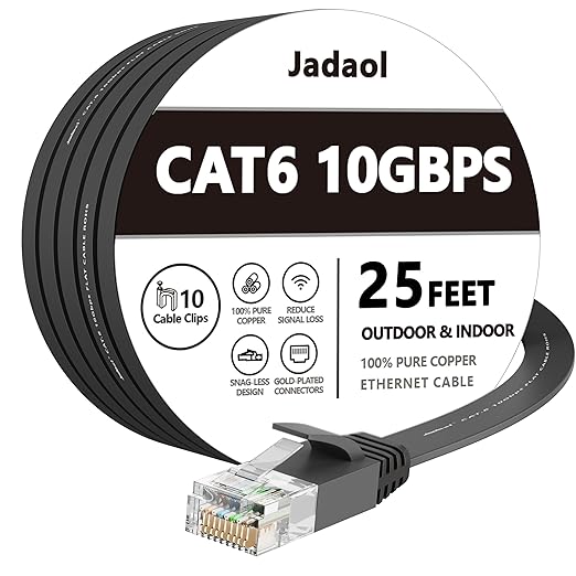 Jadaol Cat 6 Ethernet Cable 25 ft, 10Gbps Support Cat8 Cat7 Network, Flat RJ45 by Jadaol