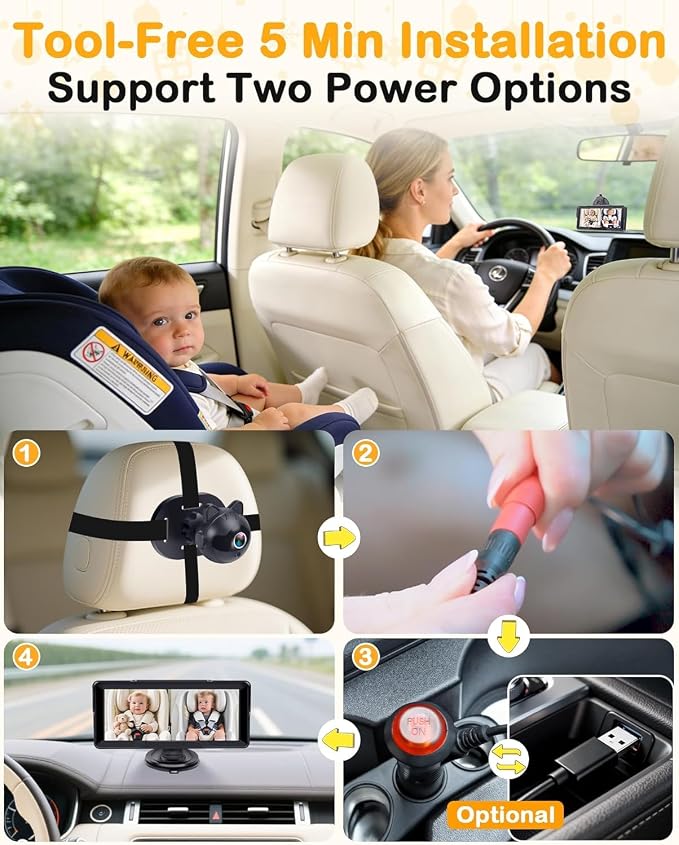 1080P Dual Baby Car Camera: 6.8" Night Vision Monitor 2-Kids from Head to Toe - Image 5