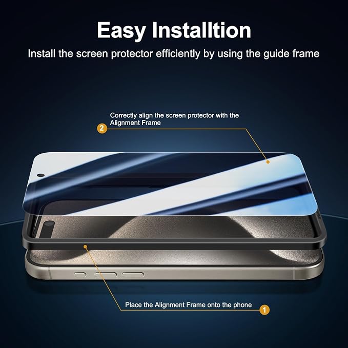 NEW'C 3x Privacy for iPhone 15 Pro Screen Protector+ 3x Camera Lens Protector - Image 4
