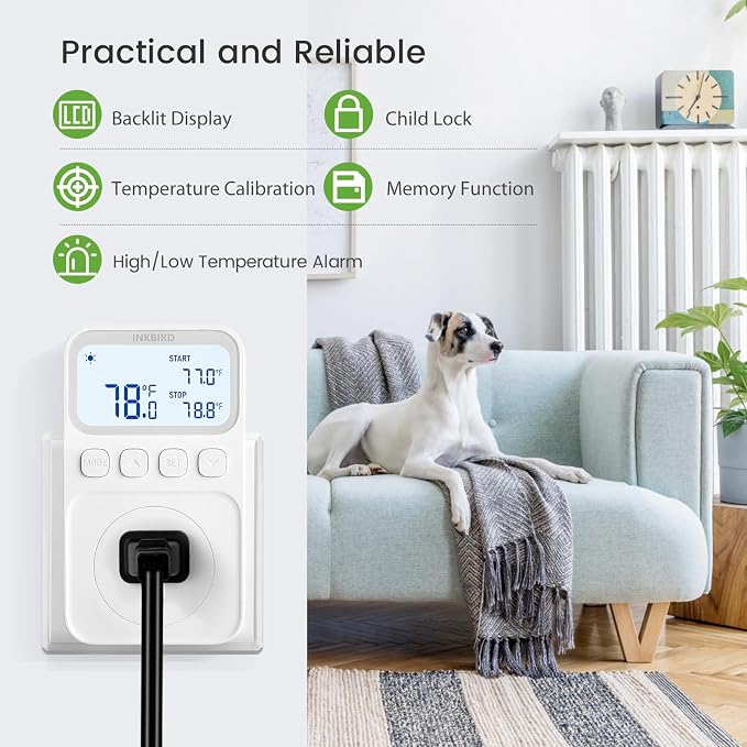 INKBIRD Plug in Thermostat 15A 1800W, Programmable Heating Cooling Digital - Image 3
