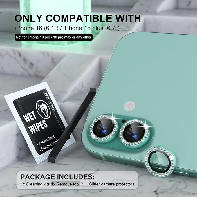 Choiche Compatible for iPhone 16 /iPhone 16 Plus Camera Lens Protector Bling - Image 2