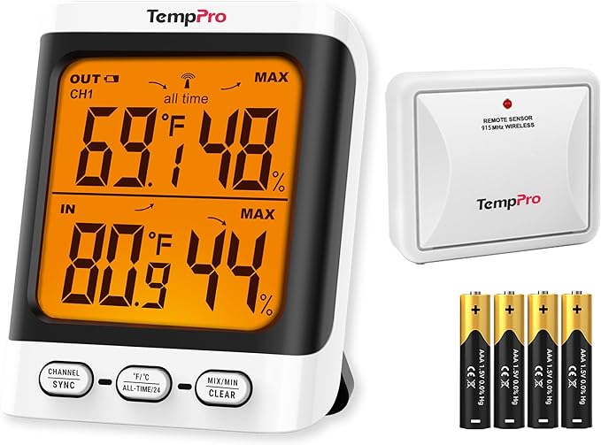 TempPro Indoor Outdoor Thermometer Wireless, 500 ft Outside Thermometer by TempPro