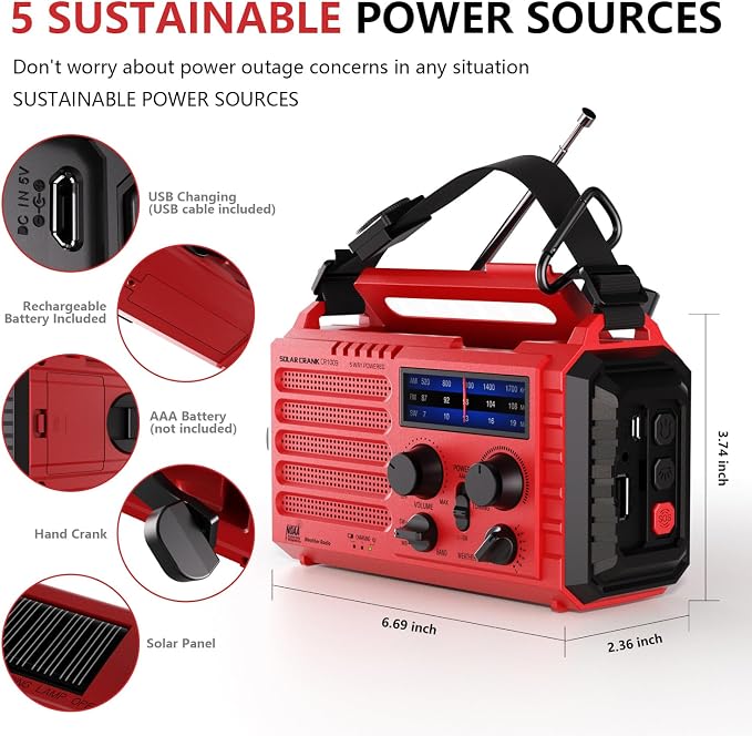 Emergency Solar Hand Crank Radio, AM/FM/SW NOAA Weather Alert Radio, Flashlight - Image 3