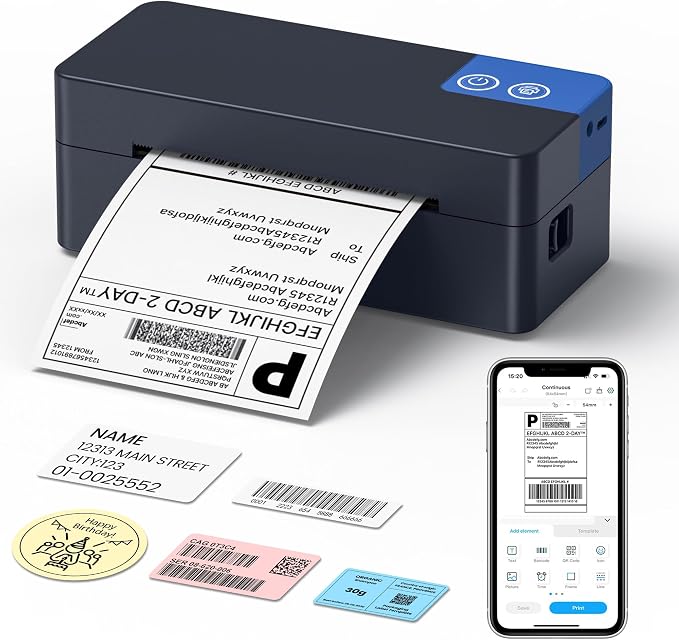 Bluetooth Thermal Shipping Label Printer, 4x6 Portable Thermal Label Printer by ETIKEZ