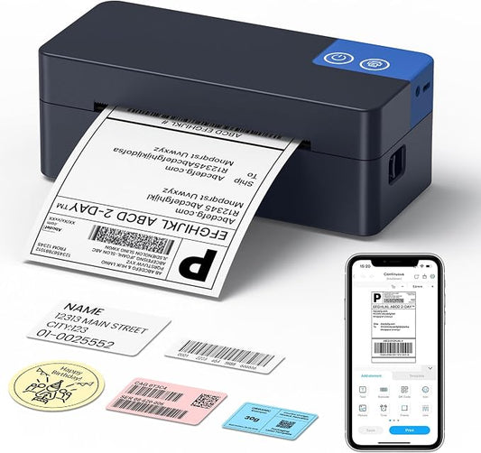 Bluetooth Thermal Shipping Label Printer, 4x6 Portable Thermal Label Printer by ETIKEZ