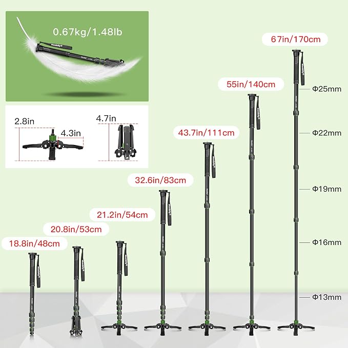 Manbily Camera Monopod with Feet, Aluminum Portable Travel Monopod with - Image 5