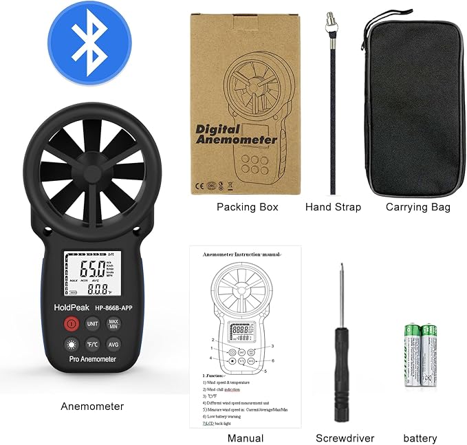 HoldPeak Handheld Anemometer Bluetooth, Digital Wind Speed Gauge Meter - Image 7