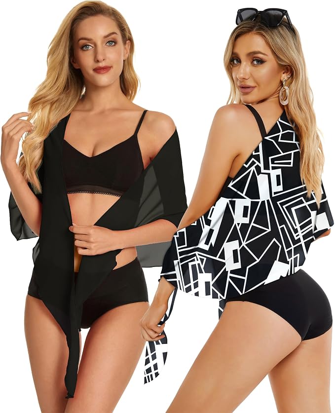 CHICGAL 2 Pieces Women Beach Sarong Bathing Suit Wrap Skirt Sheer Bikini - Image 3