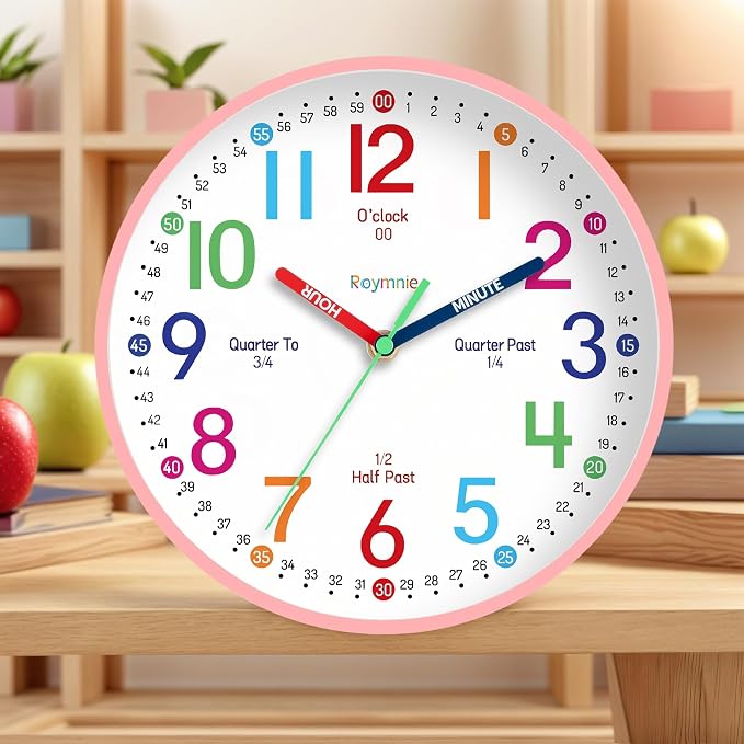 Roymnie Wall Clock 8 Inch for Kids Learning to Tell Time Easily Non Ticking - Image 9