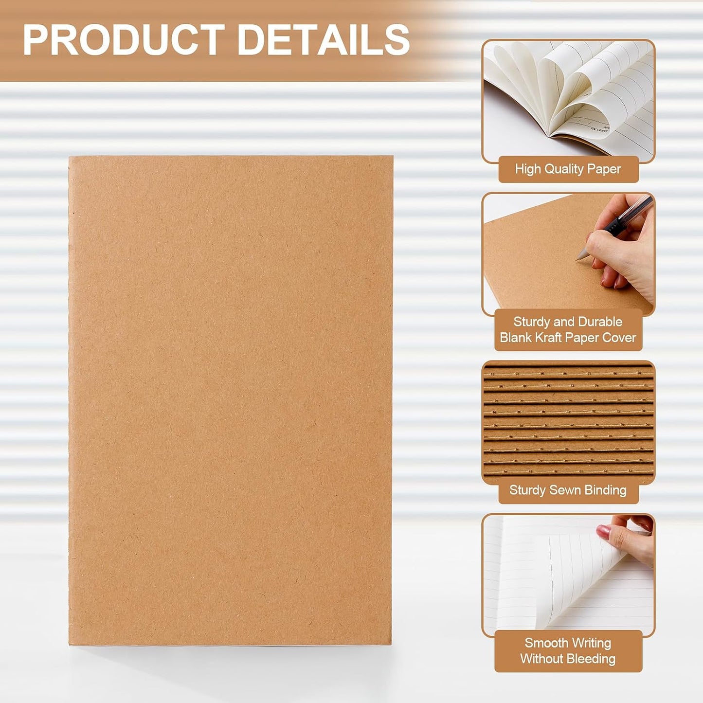 60 Pack Lined Kraft Notebooks Bulk, A5 Blank Paper Journal Notebooks for Office Work, 8.3x5.5inch Kraft Composition Notebook for School Student, 60 Pages