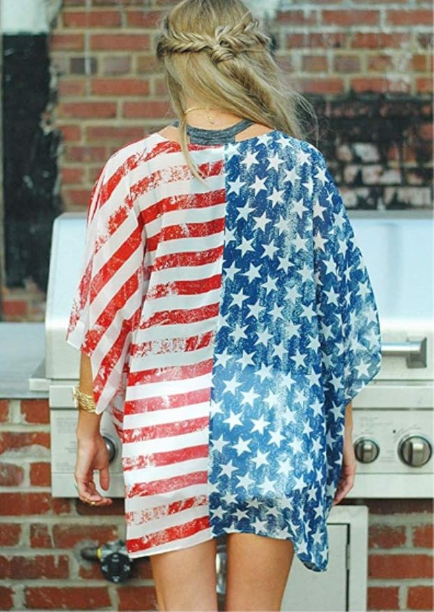 Women's Floral Print Puff Sleeve Kimono Cardigan Loose Cover Up Casual Blouse - Image 6