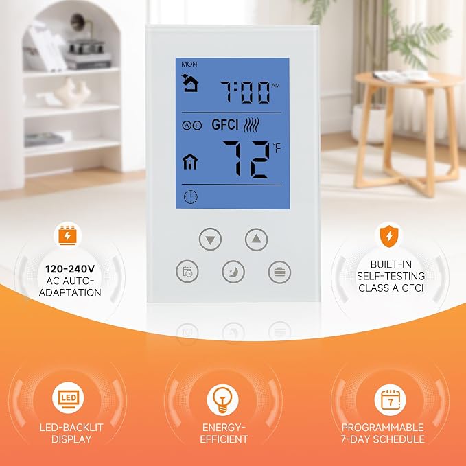 7-Day Programmable Thermostat for House Radiant Underfloor Heating, Home Floor - Image 2